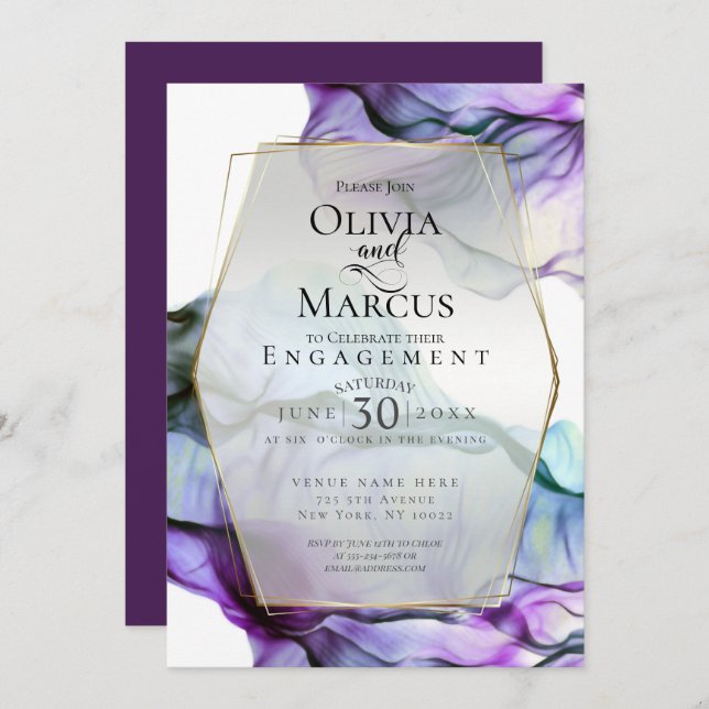 Save the Date | Vibrant Bold Purple Watercolor Ink Invitation (Front/Back)