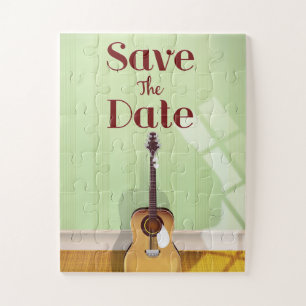 Save the Date Vintage Acoustic Guitar Jigsaw Puzzle