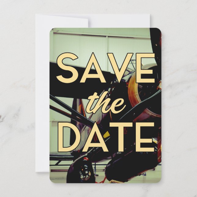 Save the Date Vintage Aircraft Hanger Invitation (Back)