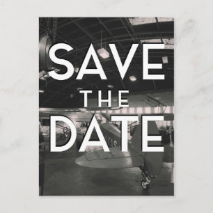 Save the Date Vintage Aircraft Hanger Postcard