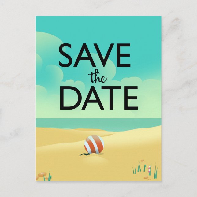 Save the Date Vintage Beach Postcard (Front)