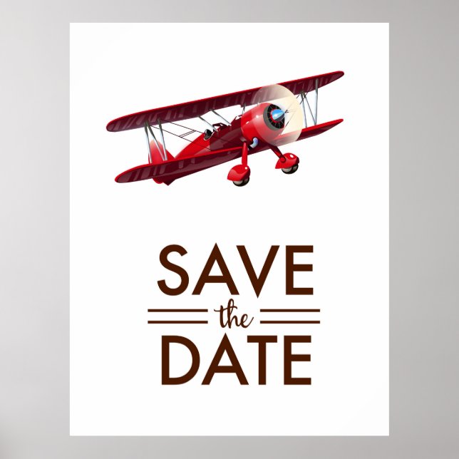 Save the Date vintage bi-plane Poster (Front)