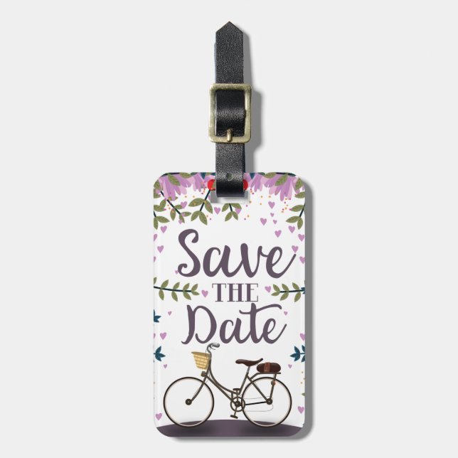 Save The Date Vintage Bicycle Luggage Tag (Front Vertical)
