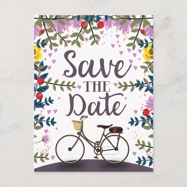 Save The Date Vintage Bicycle Postcard (Front)
