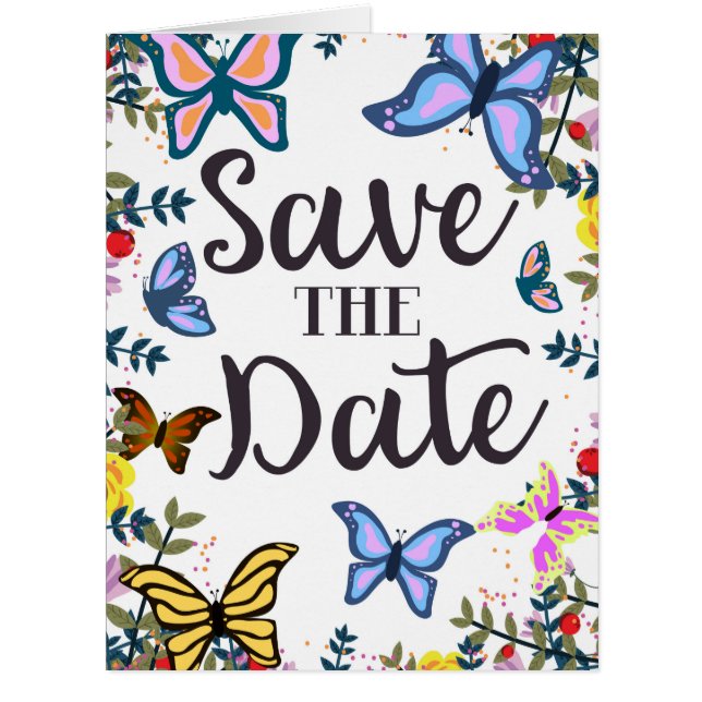 Save the Date Vintage Butterflies. (Front)