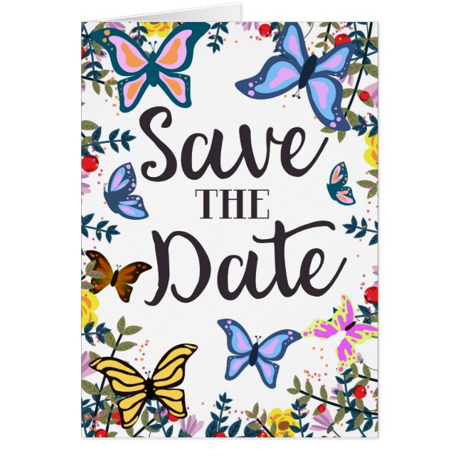 Save the Date Vintage Butterflies. (Front)