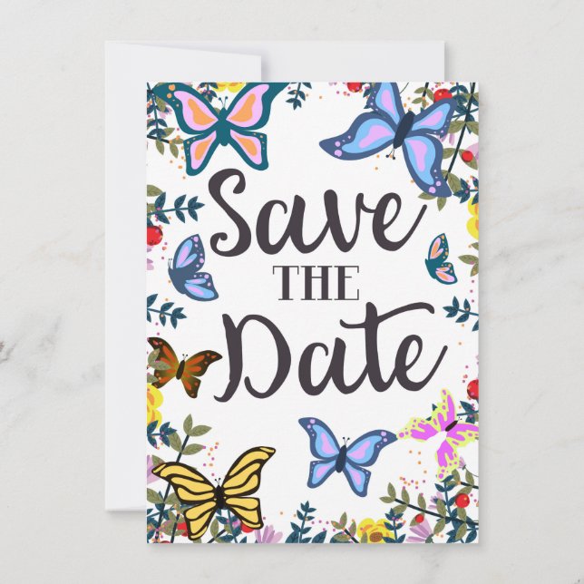 Save the Date Vintage Butterflies. Invitation (Back)