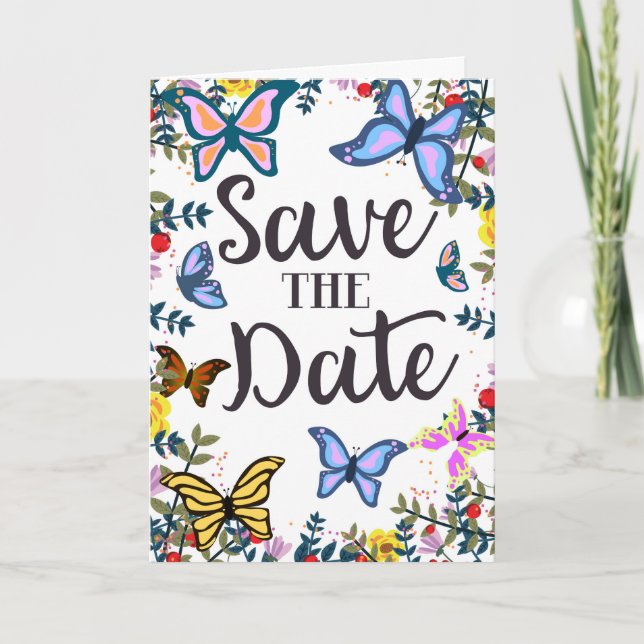 Save the Date Vintage Butterflies. Note Card (Front)