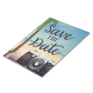 Save the date vintage Camera and Beach Notepad