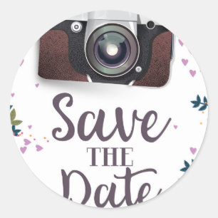 Save the Date Vintage Camera Classic Round Sticker
