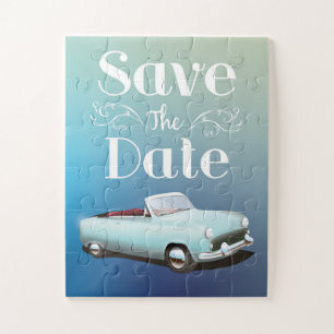 Save the Date Vintage Classic Car Jigsaw Puzzle