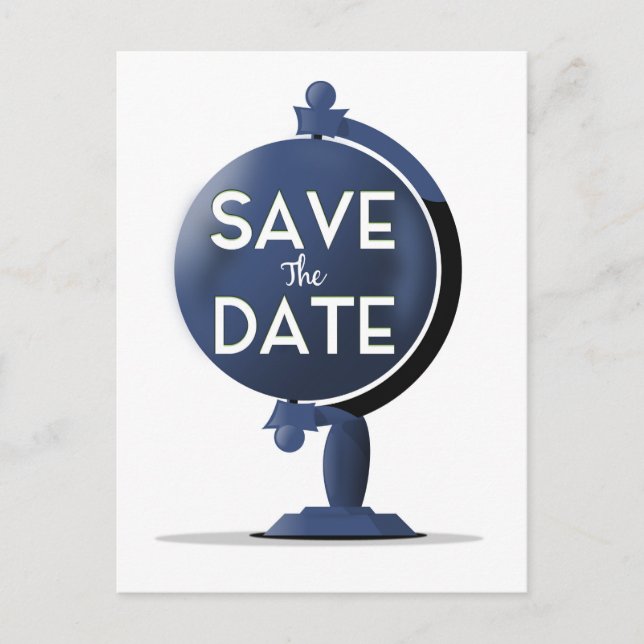 Save The Date Vintage Globe Postcard (Front)