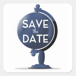 Save The Date Vintage Globe Square Sticker