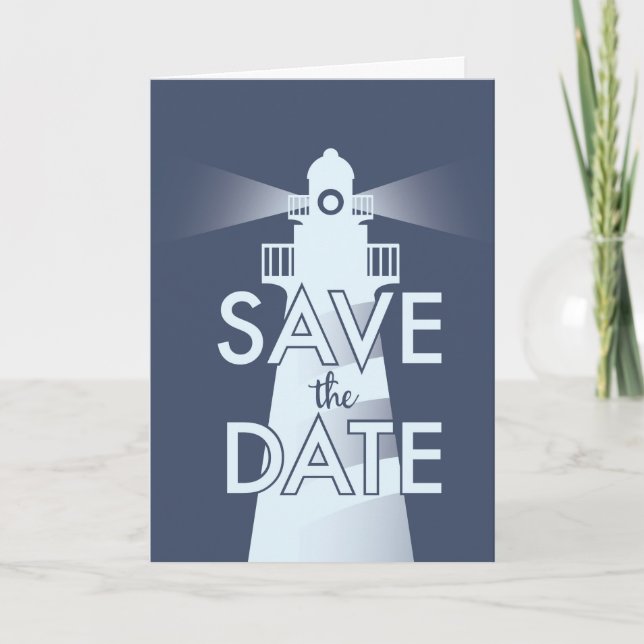 Save The Date Vintage Lighthouse Note Card (Front)
