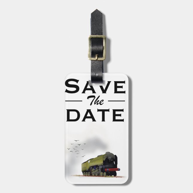 Save the Date vintage Locomotive invitation Luggage Tag (Front Vertical)