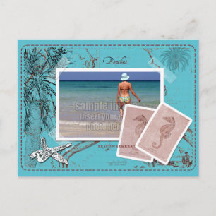 Save the Date Vintage Map Collage TurquoiseFrame Announcement Postcard