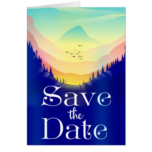 Save The Date Vintage Mystical Mountains. (Front)