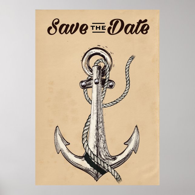 Save the Date vintage Nautical Anchor Poster (Front)