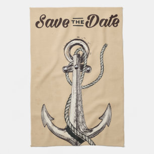 Save the Date vintage Nautical Anchor Tea Towel