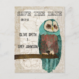 Save the Date Vintage Owl II Postcard
