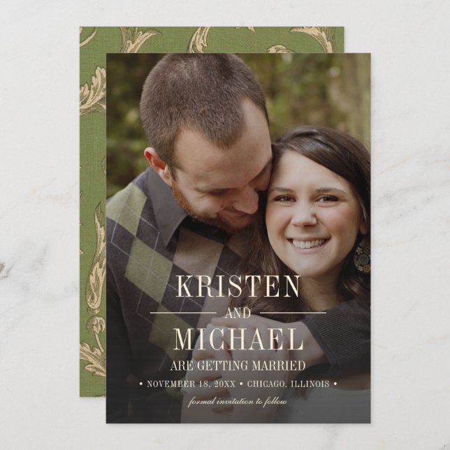 Save the Date. Vintage Pattern Wedding Photo Card (Front/Back)