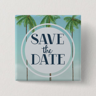 Save The Date Vintage Tropical Palms 15 Cm Square Badge