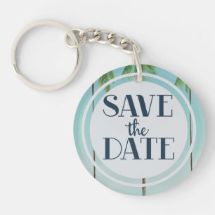 Save The Date Vintage Tropical Palms Key Ring