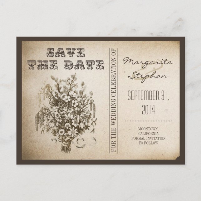 save the date vintage typography postcards (Front)