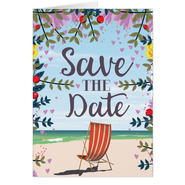 Save The Date Vintage Vintage Beach and Deckchair (Front)