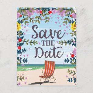 Save The Date Vintage Vintage Beach and Deckchair Postcard