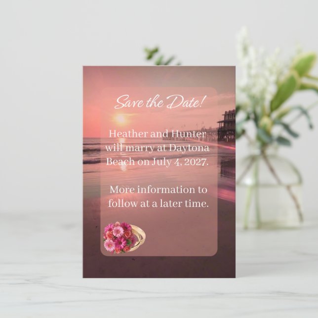 SAVE THE DATE Warm Sunset Beach Announcement (Standing Front)