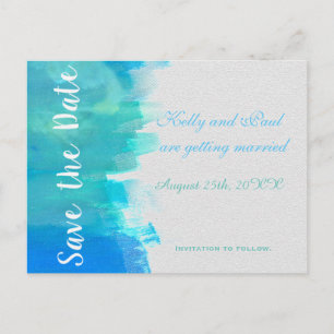 SAVE THE DATE Watercolor Blue Beach Postcard