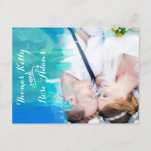 SAVE THE DATE Watercolor Blue Photo Postcard