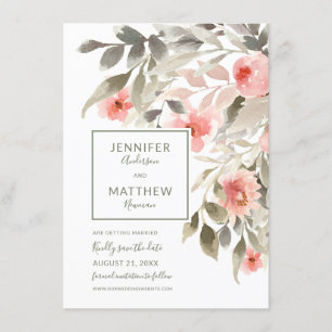 Save the Date Watercolor Blush Rose with Photo Invitation