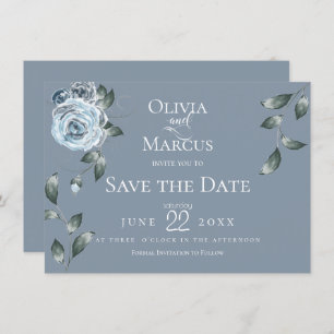 SAVE THE DATE Watercolor Dusty Blue Floral Invitation