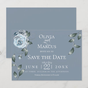 SAVE THE DATE   Watercolor Dusty Blue Floral Invitation