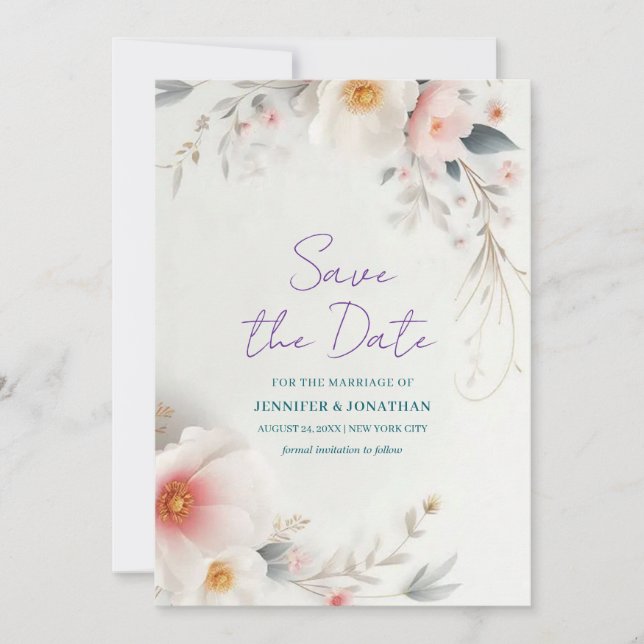 Save The Date Watercolor Floral Handwritten Script (Front)
