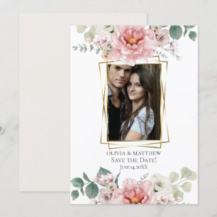 Save the Date   Watercolor Floral Pink Blush Invitation