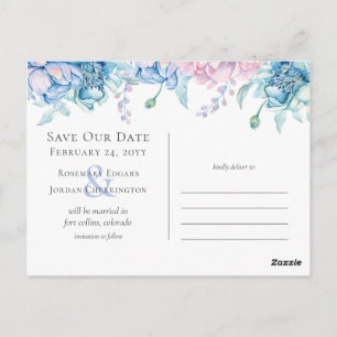Save The Date Watercolor Floral Wedding 3-Photo Postcard