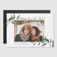 Save the Date Watercolor Greenery Gold Foil Photo