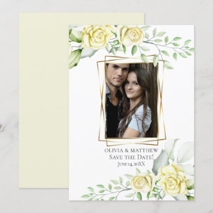 Save the Date Watercolor Ivory Yellow Blush Rose Invitation