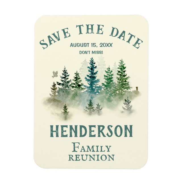 Save the Date Watercolor PineTrees Family Reunion Magnet (Vertical)