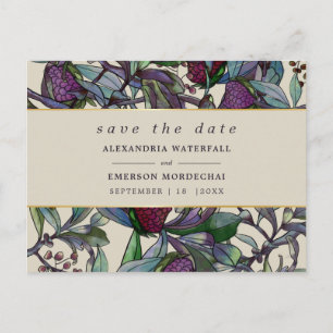 Save The Date watercolor plum purple floral Postcard