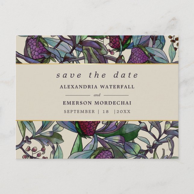 Save The Date watercolor plum purple floral Postcard (Front)