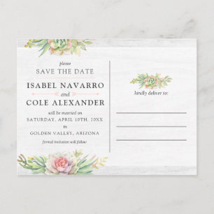 Save The Date Watercolor Succulent Photo Collage Postcard