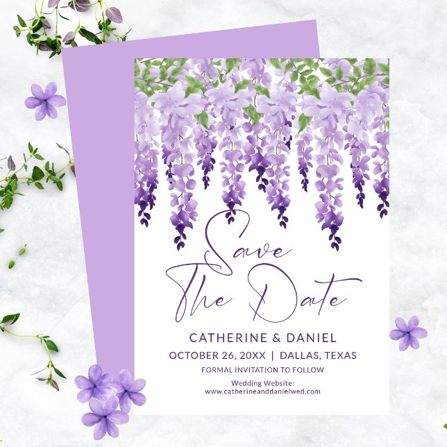 Save The Date Watercolor Wisteria Lilac Wedding (Creator Uploaded)