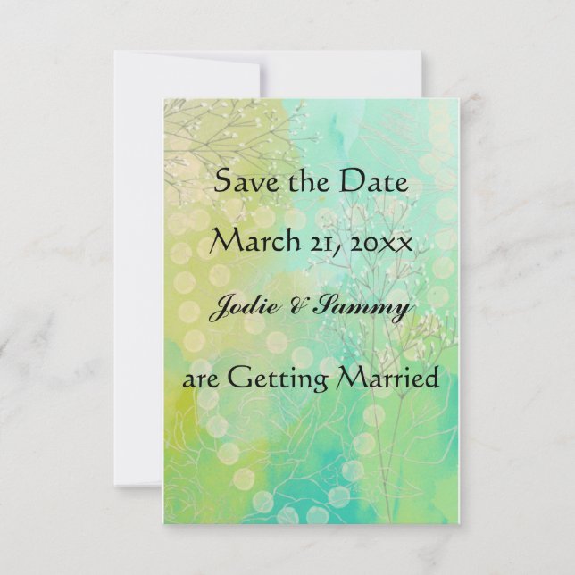 Save the Date Wedding Announcement Teal &  Green (Front)