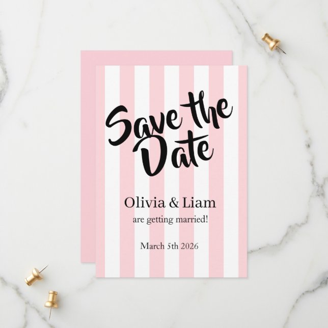 Save the Date Wedding Announcements! Pink Stripe (Front/Back In Situ)