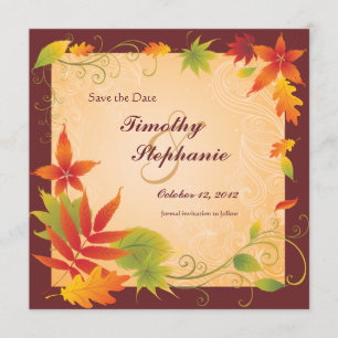 Save the Date wedding autumn leaves announcement