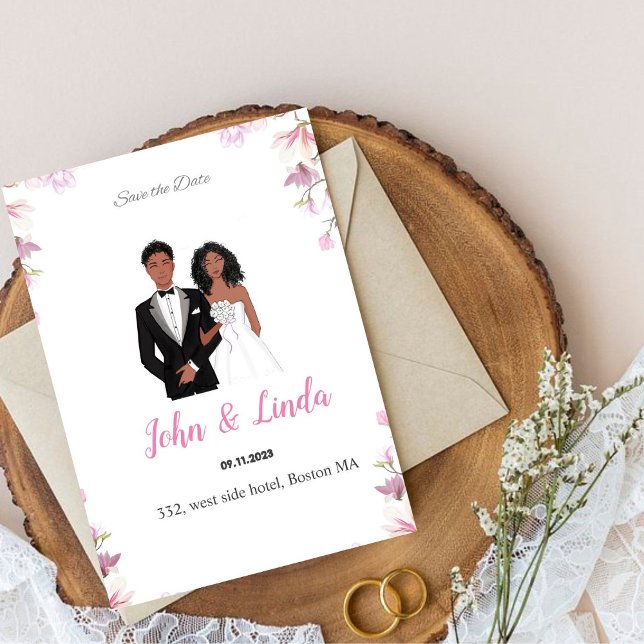 Save the date, wedding, black couple,  date (Creator Uploaded)